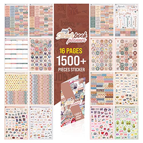 colortouch Planner Stickers - 1500+ Pcs Monthly, Weekly, Daily Sticker Set 16 Sheets - Scrapbook Stickers Collection for Calendar, Organizer, Journals - Essential Seasonal Planner Accessories
