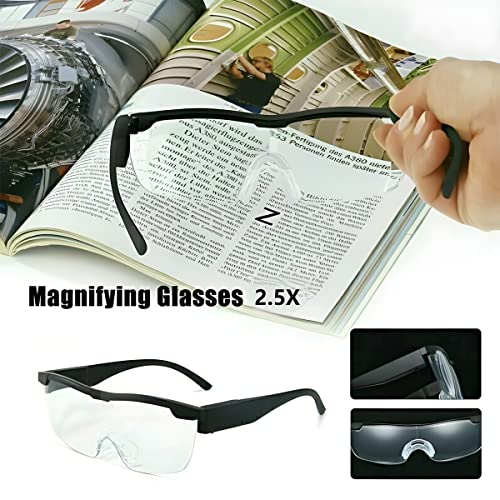 Hands-Free Magnifier Eyeglasses with 2 LED Lights - Lightweight & Comfortable 2.5X Magnifying Glass with Light for Close Work, Crafts, Repairing Hobbies Reading Eyewear