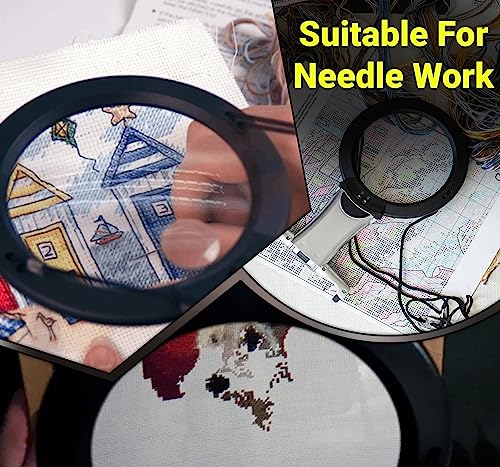 Neez Magnifying Glass with Light and Stand - Large Hands Free Magnifier for Hobbies, Reading Books - Magnifying Glasses for Jewellers & Crafting Work