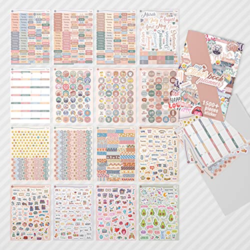 colortouch Planner Stickers - 1500+ Pcs Monthly, Weekly, Daily Sticker Set 16 Sheets - Scrapbook Stickers Collection for Calendar, Organizer, Journals - Essential Seasonal Planner Accessories