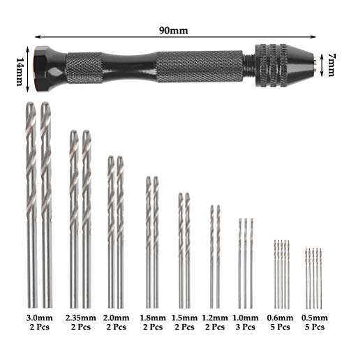 37PCS Mini Hand Drill Set for Crafts, Pin Vise Precision Twist Drill Bits with Mini Drill Press Vise, Manual Drill Set for Craft Carving Models Hobby DIY, 0.5-3mm Drilling Bits & 0.3-1.2 mm PCB Drill