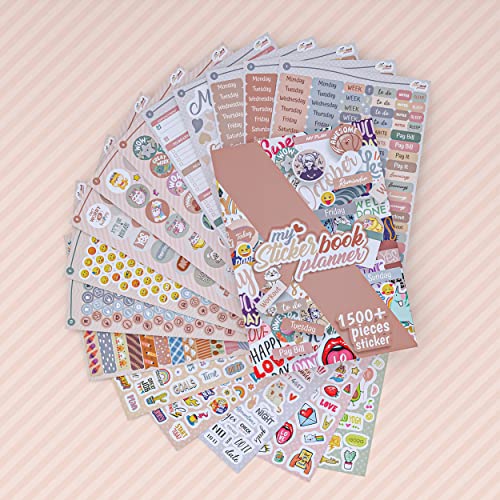 colortouch Planner Stickers - 1500+ Pcs Monthly, Weekly, Daily Sticker Set 16 Sheets - Scrapbook Stickers Collection for Calendar, Organizer, Journals - Essential Seasonal Planner Accessories
