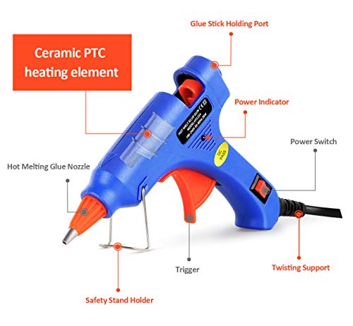 ilauke Hot Glue Gun, 20W Mini Heating Hot Melt Glue Gun with Sticks(60pcs 100mm) ON-Off Switch for DIY Arts, Hobby, Crafts, Home Repairs, Fabric, Metal, Wood, Glass, Card, Plastic