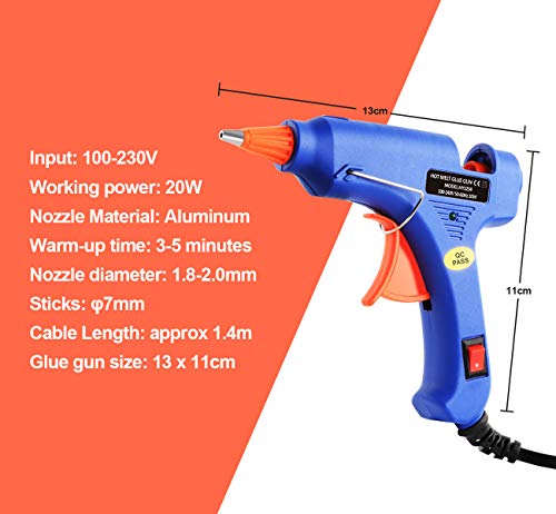 ilauke Hot Glue Gun, 20W Mini Heating Hot Melt Glue Gun with Sticks(60pcs 100mm) ON-Off Switch for DIY Arts, Hobby, Crafts, Home Repairs, Fabric, Metal, Wood, Glass, Card, Plastic