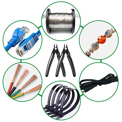 BOENFU Flush Cutter 2 Pack Cable Tie Cutters Small Wire Cutters 5 Inch Precision Wire Clippers Hobby Snips Side Cutting Pliers for Jewelry Making, Electronics, Black