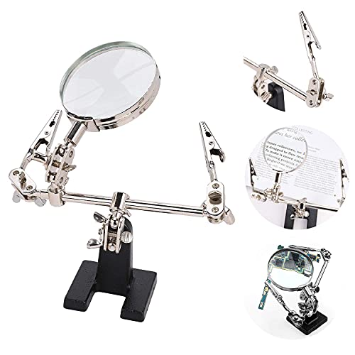 5X Magnifying Glass with Stand Hands Free Magnifying Glass Magnifier Stand with Clamps and Clips Free Standing Magnifying Glass for Desk Hobbies Iron Soldering Sewing Crafts Electronic Watch Repair
