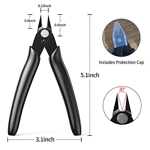 BOENFU Flush Cutter 2 Pack Cable Tie Cutters Small Wire Cutters 5 Inch Precision Wire Clippers Hobby Snips Side Cutting Pliers for Jewelry Making, Electronics, Black