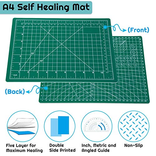 Self Healing Sewing Mat, Anezus Rotary Cutting Mat Double Sided 5-Ply Craft Cutting Board for Sewing Crafts Hobby Fabric Precision Scrapbooking Project 9" x 12"(A4)