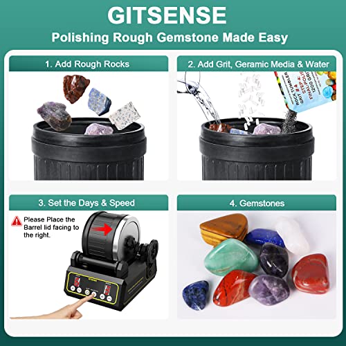 Professional Rock Tumbler Kit, Hobby Rocks Polisher for Kids and Adults, STEM Science Kit, Upgraded 9-Day Timer & 3-Speed Motor, Include Rough Gemstones, 4 Polishing Grits