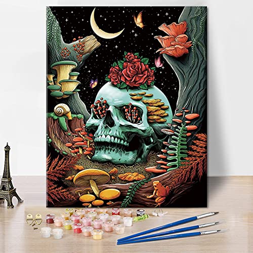 TISHIRON Paint by Numbers for Adults Skull Mushroom Paint by Numbers Rose Moon Digital Painting, Butterfly Plant Paint by Numbers for Children, Canvas Numbers for Home Decor 16x20 Inch, Frameless