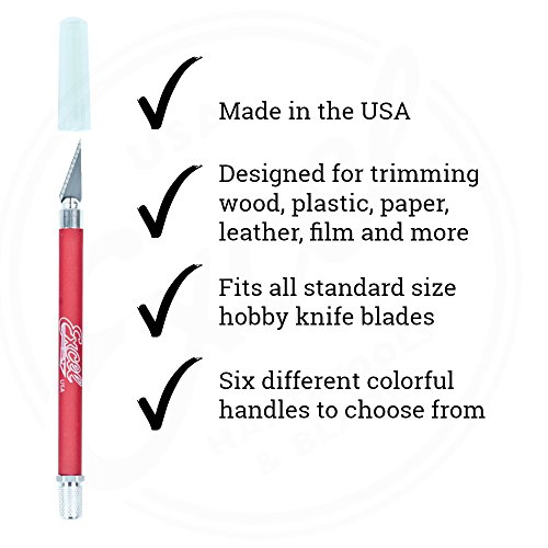 Excel 16024 Blades Soft Grip Hobby Knife, K18 with Safety Cap, American Made Light Duty Craft Knife (Red)