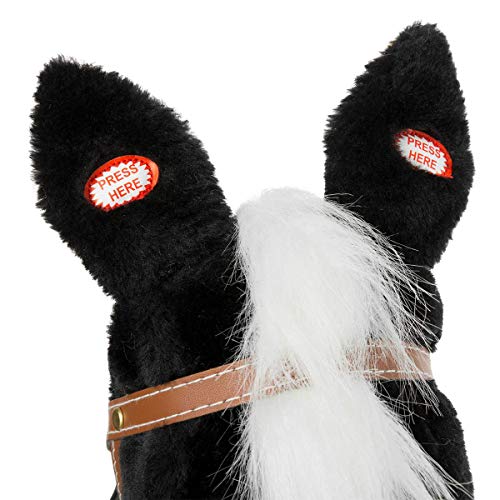HollyHOME Stick Horse with Wood Wheels Real Pony Neighing and Galloping Sounds Plush Hobby Horse Toy, 91cm, Black (AA Batteries Required)