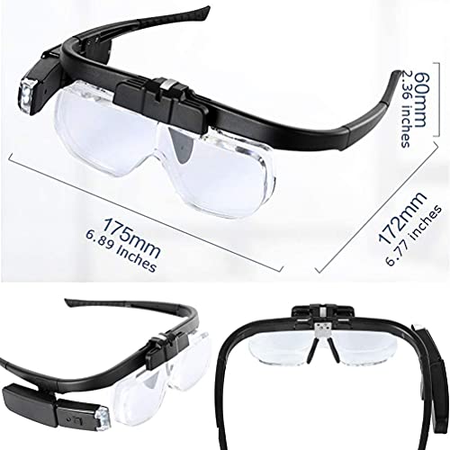 LTDOOIT Head Magnifier with Led Light Hands Free, Magnifying Glasses for Hobbies Reading Craft Close Work Usb Rechargeable, Headband Magnifier Glass with 3 Detachable Lenses 1.5X, 2X, 2.5X, Black