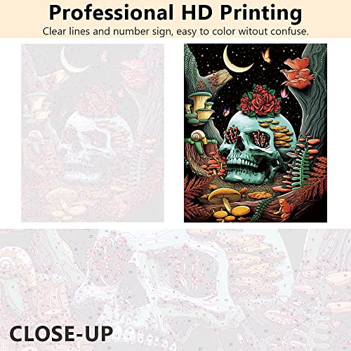 TISHIRON Paint by Numbers for Adults Skull Mushroom Paint by Numbers Rose Moon Digital Painting, Butterfly Plant Paint by Numbers for Children, Canvas Numbers for Home Decor 16x20 Inch, Frameless