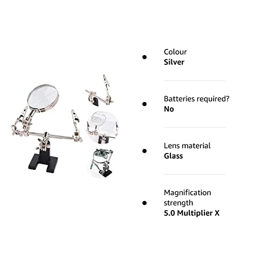 5X Magnifying Glass with Stand Hands Free Magnifying Glass Magnifier Stand with Clamps and Clips Free Standing Magnifying Glass for Desk Hobbies Iron Soldering Sewing Crafts Electronic Watch Repair