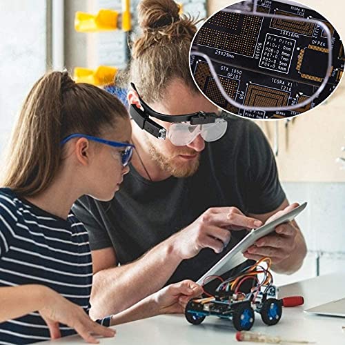 LTDOOIT Head Magnifier with Led Light Hands Free, Magnifying Glasses for Hobbies Reading Craft Close Work Usb Rechargeable, Headband Magnifier Glass with 3 Detachable Lenses 1.5X, 2X, 2.5X, Black