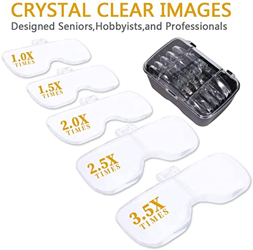 Hands Free Headband Magnifying Glass, USB Charging Head Magnifier with LED Light Jewelry Craft Watch Hobby 5 Lenses 1.0X 1.5X 2.0X 2.5X 3.5X (Upgraded Version)