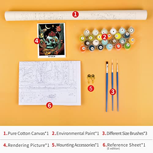 TISHIRON Paint by Numbers for Adults Skull Mushroom Paint by Numbers Rose Moon Digital Painting, Butterfly Plant Paint by Numbers for Children, Canvas Numbers for Home Decor 16x20 Inch, Frameless