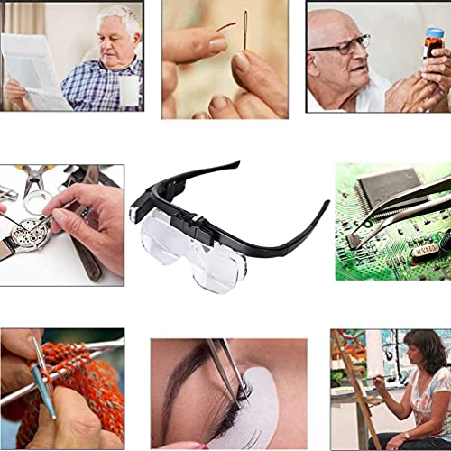 LTDOOIT Head Magnifier with Led Light Hands Free, Magnifying Glasses for Hobbies Reading Craft Close Work Usb Rechargeable, Headband Magnifier Glass with 3 Detachable Lenses 1.5X, 2X, 2.5X, Black