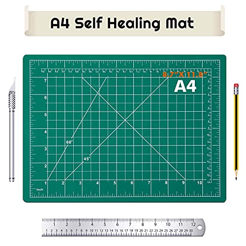 Self Healing Sewing Mat, Anezus Rotary Cutting Mat Double Sided 5-Ply Craft Cutting Board for Sewing Crafts Hobby Fabric Precision Scrapbooking Project 9" x 12"(A4)
