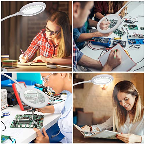 Magnifying Lamp with Light,Clip Magnigying Glass with Light and Stand,Handsfree Magnifier with Clamp for Craft Reading Sewing Hobbies Handicrafts