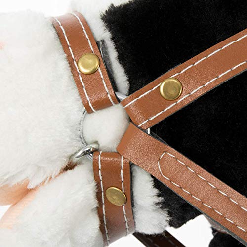 HollyHOME Stick Horse with Wood Wheels Real Pony Neighing and Galloping Sounds Plush Hobby Horse Toy, 91cm, Black (AA Batteries Required)