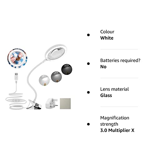 Magnifying Lamp with Light,Clip Magnigying Glass with Light and Stand,Handsfree Magnifier with Clamp for Craft Reading Sewing Hobbies Handicrafts