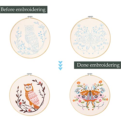 Embroidery Starter Kit, Jecanori 3 Pack Cross Stitch Kit with Floral or Plant Pattern and Instructions, Full Range of Embroidery Kits, Embroidery Hoops, Color Threads and Tool