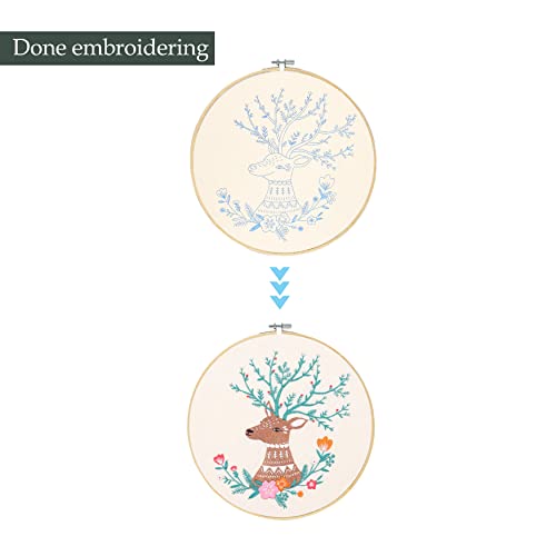 Embroidery Starter Kit, Jecanori 3 Pack Cross Stitch Kit with Floral or Plant Pattern and Instructions, Full Range of Embroidery Kits, Embroidery Hoops, Color Threads and Tool