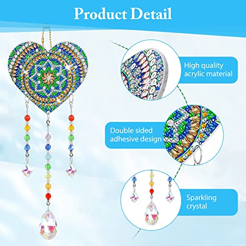 EEEKit DIY Diamond Painting Suncatcher,3 Pieces 5D DIY Point Drill Diamond Painting Wind Chime,Double Sided Painting Ornaments with Crystal Pendant for Home Garden Decoration(Moon,Heart,Tree)