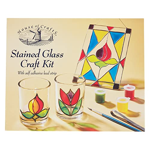 House Of Crafts - Make Your Own Stained Glass Craft Kit, Starter Hobby Set, Unique Gift Idea with Glass Votive, Suncatcher, Self Adhesive Lead Strip, Brush, Suction Cap, Window Art, Tealight Holder,