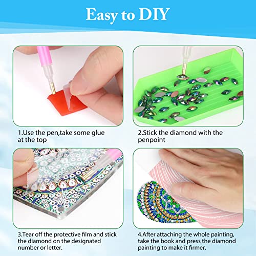 EEEKit DIY Diamond Painting Suncatcher,3 Pieces 5D DIY Point Drill Diamond Painting Wind Chime,Double Sided Painting Ornaments with Crystal Pendant for Home Garden Decoration(Moon,Heart,Tree)