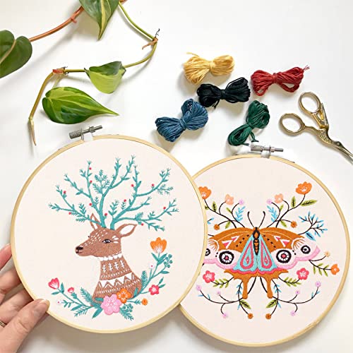 Embroidery Starter Kit, Jecanori 3 Pack Cross Stitch Kit with Floral or Plant Pattern and Instructions, Full Range of Embroidery Kits, Embroidery Hoops, Color Threads and Tool