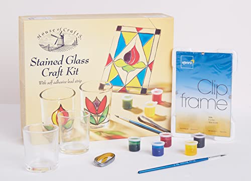 House Of Crafts - Make Your Own Stained Glass Craft Kit, Starter Hobby Set, Unique Gift Idea with Glass Votive, Suncatcher, Self Adhesive Lead Strip, Brush, Suction Cap, Window Art, Tealight Holder,