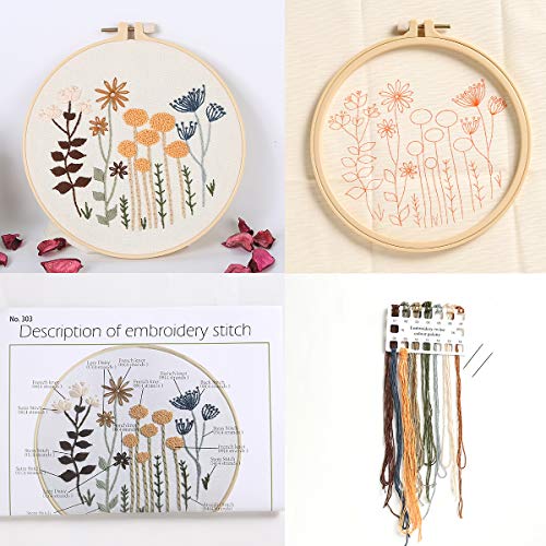 3 Sets of Beginner Embroidery Kits, Embroidery Starter Kits, Adult Women’s Hobbies, Including Cloth with Floral Patterns, Colored Threads, Needles, Hoops and Instructions…