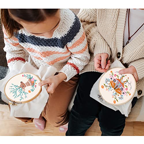 Embroidery Starter Kit, Jecanori 3 Pack Cross Stitch Kit with Floral or Plant Pattern and Instructions, Full Range of Embroidery Kits, Embroidery Hoops, Color Threads and Tool