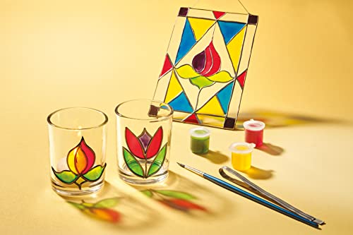House Of Crafts - Make Your Own Stained Glass Craft Kit, Starter Hobby Set, Unique Gift Idea with Glass Votive, Suncatcher, Self Adhesive Lead Strip, Brush, Suction Cap, Window Art, Tealight Holder,