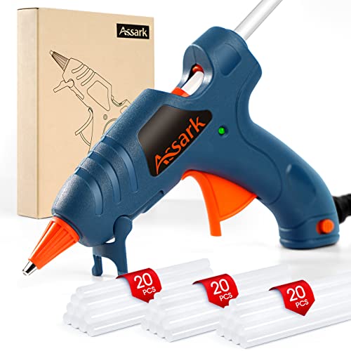 Assark Hot Glue Gun for Crafting, Fireproof Mini Glue Gun with 60 Glue Sticks for School Kids Craft Hobby DIY Arts Quick Home Repairs, 20W (Green)