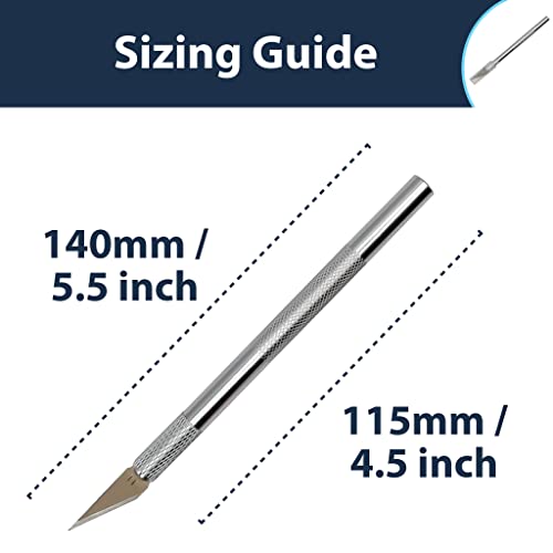 Pipestation® Precision Craft/Hobby Knife Set + Safety Cap + 5X Spare Replacement Tips | Ergonomic Aluminium Handle | Lightweight Utility for Art Set Crafts Card Paper Foam Felt Vinyl Leather Clay