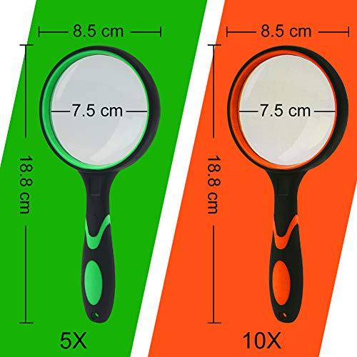 HAKACC Magnifying Glass, Kids Magnifying Lens with Non-Slip Soft Rubber Handle Magnification Handheld Shatterproof Mirror Magnifier Glasses for Reading Books Inspection Insects Hobbies Crafts 2PCS