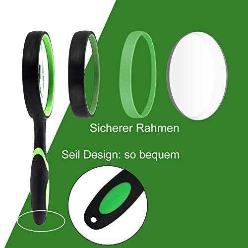 HAKACC Magnifying Glass, Kids Magnifying Lens with Non-Slip Soft Rubber Handle Magnification Handheld Shatterproof Mirror Magnifier Glasses for Reading Books Inspection Insects Hobbies Crafts 2PCS