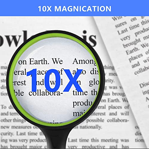 I-WILL Magnifying Glass 10X 75mm Magnifying Lens with Non-Slip Soft Rubber Handle Magnification Handheld Shatterproof Mirror Magnifier Glasses for Reading Books Inspection Insects Hobbies Crafts 2pcs