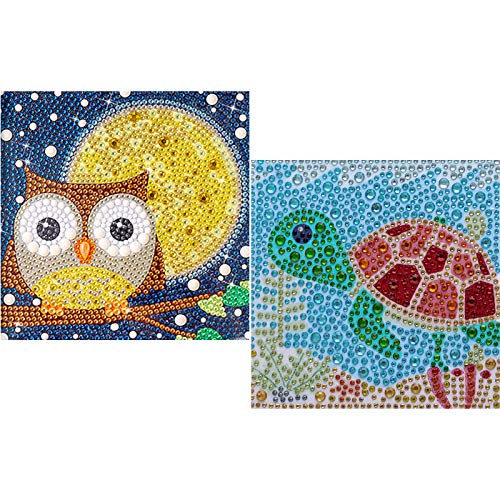VEGCOO DIY Mosaic Craft Kits Easy 5D Diamond Painting Kit for Kids/Children, Full Drill Painting by Number Kits (Tortoise/Owl)