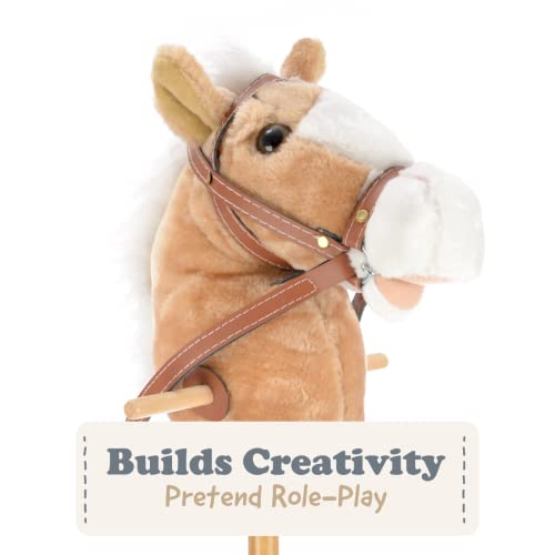 Hobby Horse Toy with Sounds, Handles and Wheels, Light Brown