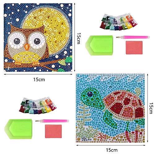 VEGCOO DIY Mosaic Craft Kits Easy 5D Diamond Painting Kit for Kids/Children, Full Drill Painting by Number Kits (Tortoise/Owl)