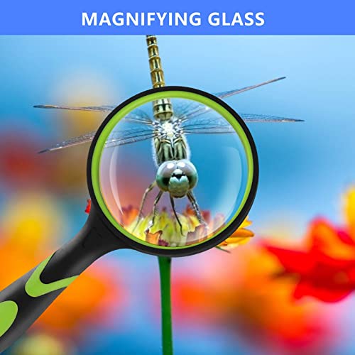 I-WILL Magnifying Glass 10X 75mm Magnifying Lens with Non-Slip Soft Rubber Handle Magnification Handheld Shatterproof Mirror Magnifier Glasses for Reading Books Inspection Insects Hobbies Crafts 2pcs