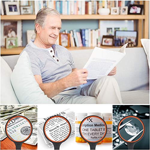 HAKACC Magnifying Glass, Kids Magnifying Lens with Non-Slip Soft Rubber Handle Magnification Handheld Shatterproof Mirror Magnifier Glasses for Reading Books Inspection Insects Hobbies Crafts 2PCS