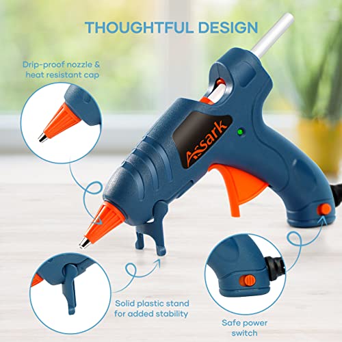 Assark Hot Glue Gun for Crafting, Fireproof Mini Glue Gun with 60 Glue Sticks for School Kids Craft Hobby DIY Arts Quick Home Repairs, 20W (Green)