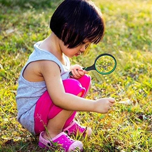 HAKACC Magnifying Glass, Kids Magnifying Lens with Non-Slip Soft Rubber Handle Magnification Handheld Shatterproof Mirror Magnifier Glasses for Reading Books Inspection Insects Hobbies Crafts 2PCS