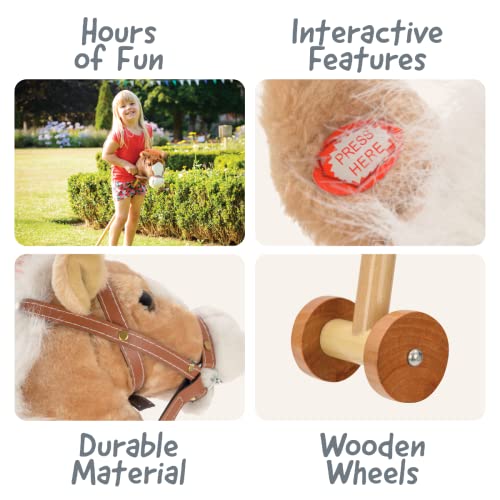 Hobby Horse Toy with Sounds, Handles and Wheels, Light Brown